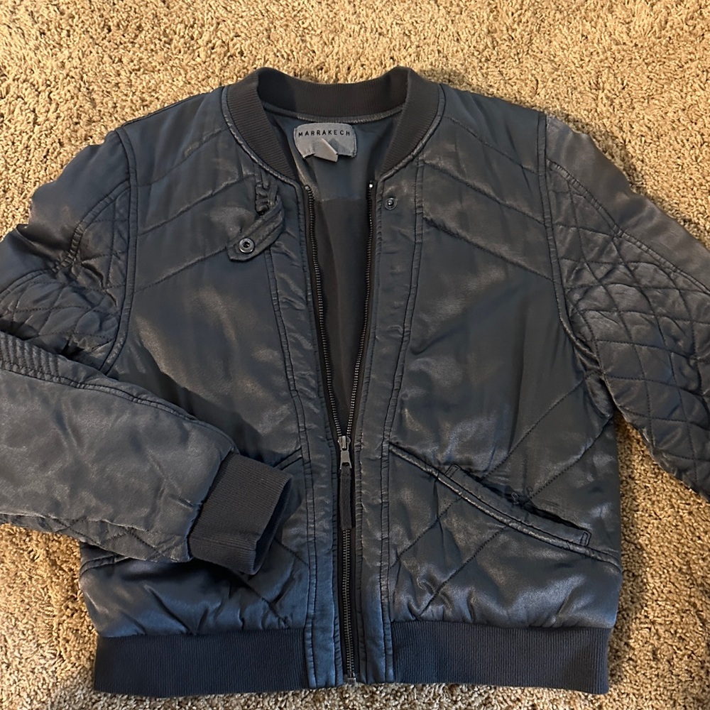 Men's Navy Quilted Bomber Jacket